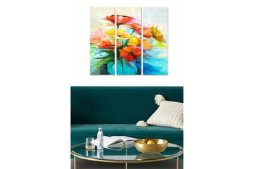 Trelerretsbilde 3-delt 50x70 cm - Fargerik blomsterbukett i livlige nyanser - Rød / Gul / Grønn - Interiør - Maleri & posters - Lerretsbilder