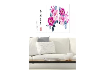 Trelerretsbilde 3-delt 50x70 cm - Fargerik blomsterbukett i rosa og lilla nyanser - Rosa / Lilla / Grå - Interiør - Maleri & posters - Lerretsbilder