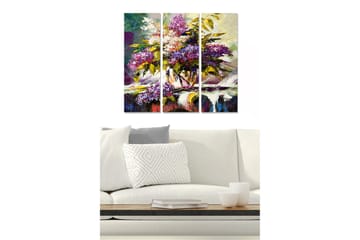 Trelerretsbilde 3-delt 50x70 cm - Fargerik blomsterbukett i vase - Lilla / Grønn / Hvit - Interiør - Maleri & posters - Lerretsbilder