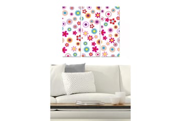 Trelerretsbilde 3-delt 50x70 cm - Fargerik blomsterdesign med varierende blomster - Rosa / Blå / Oransje - Interiør - Maleri & posters - Lerretsbilder