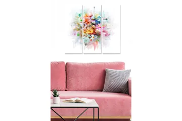 Trelerretsbilde 3-delt 50x70 cm - Fargerik blomsterkomposisjon i abstrakt stil - Rosa / Gul / Blå - Interiør - Maleri & posters - Lerretsbilder