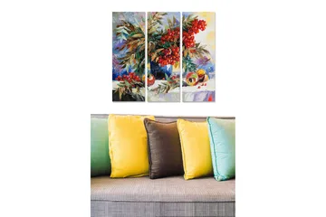 Trelerretsbilde 3-delt 50x70 cm - Fargerik bukett med bær og frukt i stillhet med naturmotiver - Rød / Grønn / Gul - Interiør - Maleri & posters - Lerretsbilder