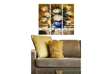 Trelerretsbilde 3-delt 50x70 cm - Fargerik bukett med roser i en blå vase - Hvit / Blå / Gull - Interiør - Maleri & posters - Lerretsbilder