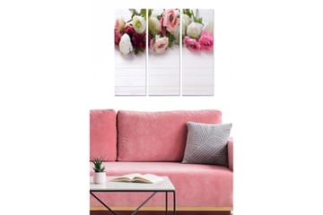 Trelerretsbilde 3-delt 50x70 cm - Fargerik bukett med roser i forskjellige nyanser - Rosa / Hvit / Rød - Interiør - Maleri & posters - Lerretsbilder