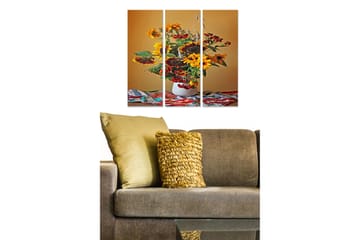 Trelerretsbilde 3-delt 50x70 cm - Fargerik bukett med solsikker og bær i en vase - Gul / Grønn / Rød - Interiør - Maleri & posters - Lerretsbilder