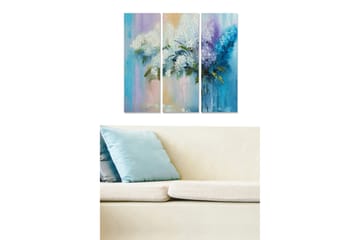 Trelerretsbilde 3-delt 50x70 cm - Fargerik bukett med syriner - Hvit / Lilla / Blå - Interiør - Maleri & posters - Lerretsbilder