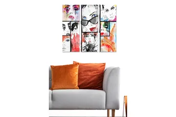 Trelerretsbilde 3-delt 50x70 cm - Fargerik komposisjon av ansikter med moteinspirasjon - Rød / Svart / Blå - Interiør - Maleri & posters - Lerretsbilder