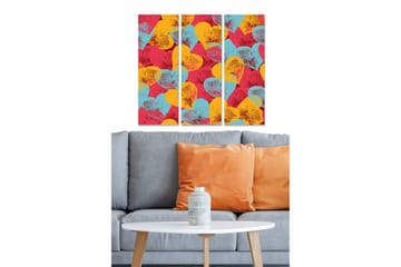 Trelerretsbilde 3-delt 50x70 cm - Fargerik komposisjon av hjerteformede mønstre - Rød / Gul / Turkis - Interiør - Maleri & posters - Lerretsbilder