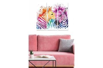 Trelerretsbilde 3-delt 50x70 cm - Fargerik komposisjon av sebraer med abstrakte mønstre - Lilla / Oransje / Grønn - Interiør - Maleri & posters - Lerretsbilder