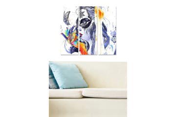 Trelerretsbilde 3-delt 50x70 cm - Fargerik kvinne med sommerfugler og abstrakte mønstre - Blå / Oransje / Svart - Interiør - Maleri & posters - Lerretsbilder