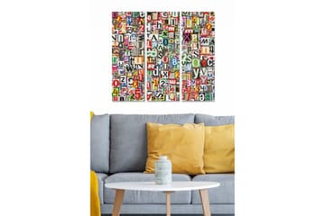 Trelerretsbilde 3-delt 50x70 cm - Fargerik samling av bokstaver og tall - Rød / Grønn / Blå - Interiør - Maleri & posters - Lerretsbilder