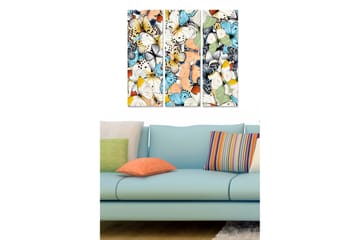 Trelerretsbilde 3-delt 50x70 cm - Fargerik samling av sommerfugler - Blå / Hvit / Oransje - Interiør - Maleri & posters - Lerretsbilder