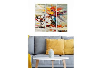 Trelerretsbilde 3-delt 50x70 cm - Fargerik stilleben med glass og frukt - Rød / Oransje / Grå - Interiør - Maleri & posters - Lerretsbilder