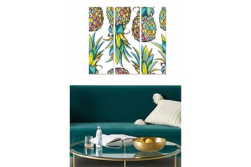 Trelerretsbilde 3-delt 50x70 cm - Fargerike ananaser med tropiske detaljer - Grønn / Gul / Lilla - Interiør - Maleri & posters - Lerretsbilder