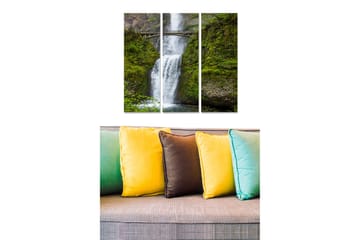 Trelerretsbilde 3-delt 50x70 cm - Foss omgitt av frodige klipper - Grønn / Hvit / Grå - Interiør - Maleri & posters - Lerretsbilder