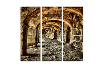 Trelerretsbilde 3-delt 50x70 cm - Gamle buer i en steinete korridor - Gull / Grå / Brun - Interiør - Maleri & posters - Lerretsbilder