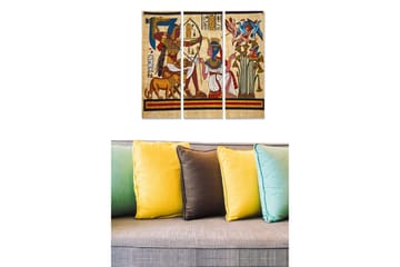 Trelerretsbilde 3-delt 50x70 cm - Gammel egyptisk scene med guder og blomster - Rød / Blå / Gul - Interiør - Maleri & posters - Lerretsbilder