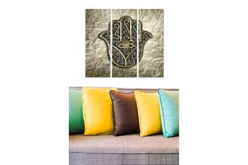 Trelerretsbilde 3-delt 50x70 cm - Hånd med øye i dekorativ stil - Gull / Svart / Grå - Interiør - Maleri & posters - Lerretsbilder