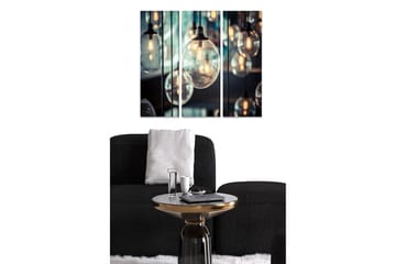 Trelerretsbilde 3-delt 50x70 cm - Hengende lyspærer i en moderne komposisjon - Klart glass / Svart / Gull - Interiør - Maleri & posters - Lerretsbilder