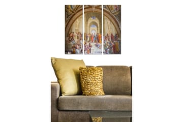 Trelerretsbilde 3-delt 50x70 cm - Historisk scene med en samling filosofer og tenkere i en stor hall - Beige / Rød / Blå - Interiør - Maleri & posters - Lerretsbilder