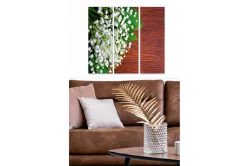 Trelerretsbilde 3-delt 50x70 cm - Hvithalehjort i et grønt miljø - Hvit / Grønn / Brun - Interiør - Maleri & posters - Lerretsbilder