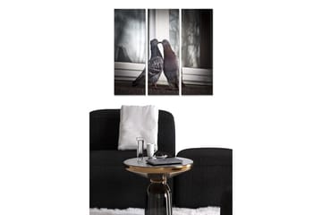 Trelerretsbilde 3-delt 50x70 cm - Kjærlig duepar ved et vindu - Grå / Svart / Brun - Interiør - Maleri & posters - Lerretsbilder