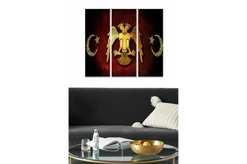 Trelerretsbilde 3-delt 50x70 cm - Kongeørn med stjerner og halvmåner på rød bakgrunn - Gull / Rød / Svart - Interiør - Maleri & posters - Lerretsbilder