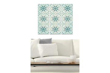 Trelerretsbilde 3-delt 50x70 cm - Mønstret veggdekorasjon med elegante, geometriske former - Turkis / Lys grønn / Gull - Interiør - Maleri & posters - Lerretsbilder
