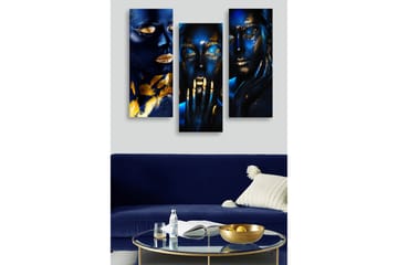 Trelerretsbilde 3-delt 50x70 cm - Mørkeblå ansikter med gulldetaljer - Mørk blå / Gull - Interiør - Maleri & posters - Lerretsbilder