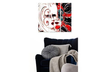 Trelerretsbilde 3-delt 50x70 cm - Masker med dramatisk og fargerikt design - Rød / Svart / Hvit - Interiør - Maleri & posters - Lerretsbilder