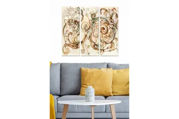 Trelerretsbilde 3-delt 50x70 cm - Ornamental komposisjon med buede linjer og blomster - Beige / Grønn / Brun - Interiør - Maleri & posters - Lerretsbilder