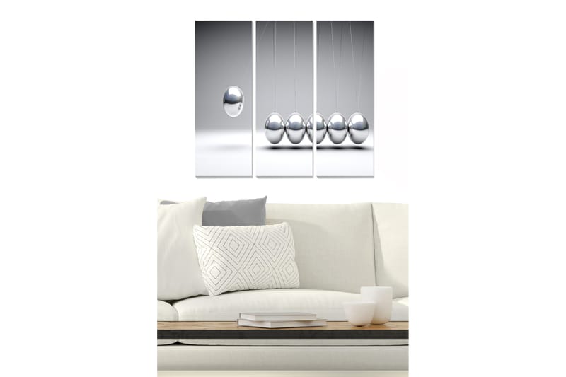 Trelerretsbilde 3-delt 50x70 cm - Reflekterende baller i minimalistisk komposisjon, Sølv / Grå
