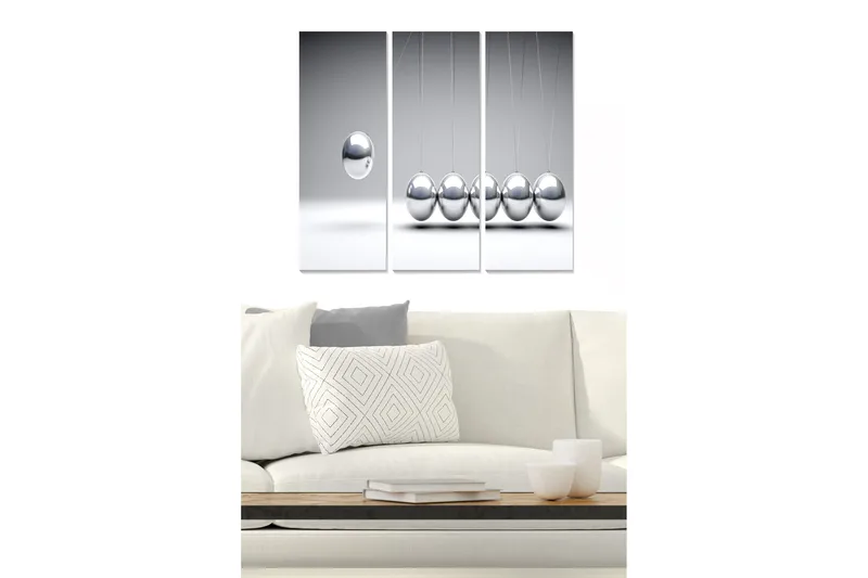 Trelerretsbilde 3-delt 50x70 cm - Reflekterende baller i minimalistisk komposisjon, Sølv / Grå