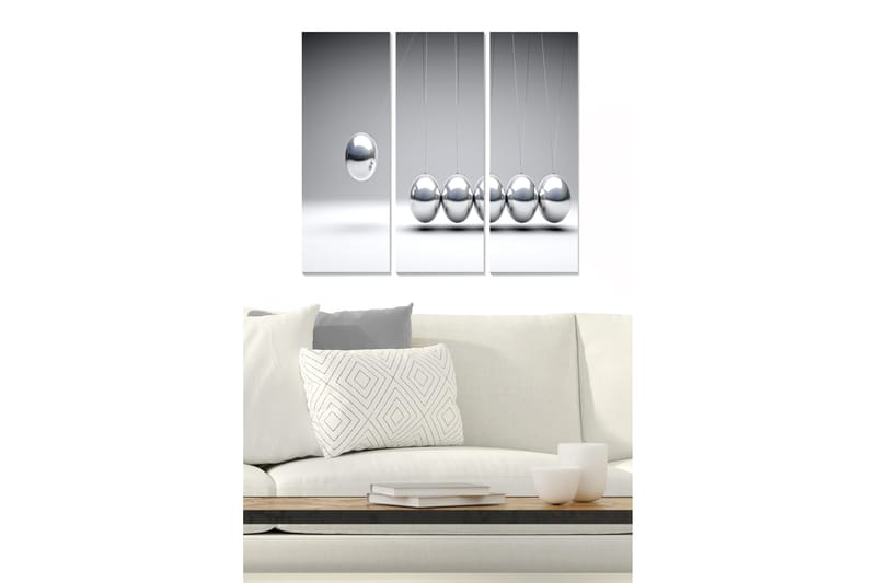 Trelerretsbilde 3-delt 50x70 cm - Reflekterende baller i minimalistisk komposisjon, Sølv / Grå