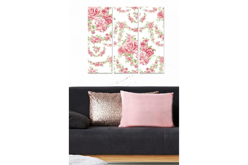 Trelerretsbilde 3-delt 50x70 cm - Romantisk komposisjon av roser i pastellfarger, Rosa / Grønn
