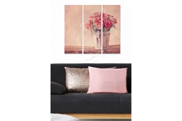 Trelerretsbilde 3-delt 50x70 cm - Rosebukett i en kurv - Rosa / Beige / Grå - Interiør - Maleri & posters - Lerretsbilder