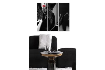 Trelerretsbilde 3-delt 50x70 cm - Sensuell kvinne med rød leppestift og svarte hansker - Svart / Rød - Interiør - Maleri & posters - Lerretsbilder
