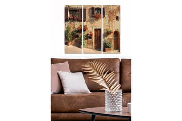 Trelerretsbilde 3-delt 50x70 cm - Sjarmerende italiensk husfasade med blomster i vinduene - Terrakotta / Grå / Grønn - Interiør - Maleri & posters - Lerretsbilder
