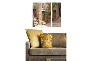 Trelerretsbilde 3-delt 50x70 cm - Sjarmerende smug med gamle dører og trapper - Beige / Brun / Grønn - Interiør - Maleri & posters - Lerretsbilder