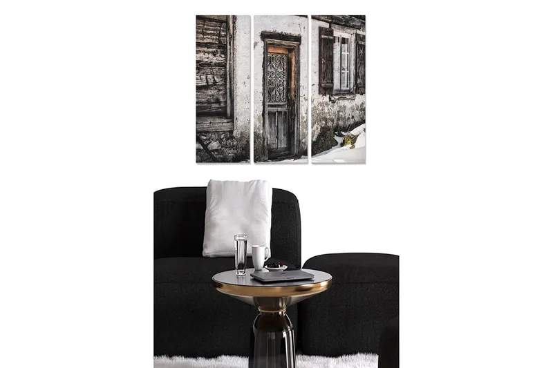 Trelerretsbilde 3-delt 50x70 cm - Slitt dør med rustikk sjarm, Grå / Brun / Hvit