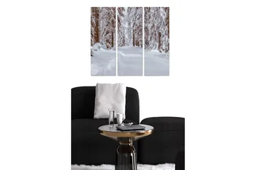 Trelerretsbilde 3-delt 50x70 cm - Snødekt skogsvei omgitt av vinterlandskap - Hvit / Brun - Interiør - Maleri & posters - Lerretsbilder