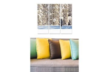 Trelerretsbilde 3-delt 50x70 cm - Snødekte trær i et vinterlandskap - Hvit / Blå / Grønn - Interiør - Maleri & posters - Lerretsbilder