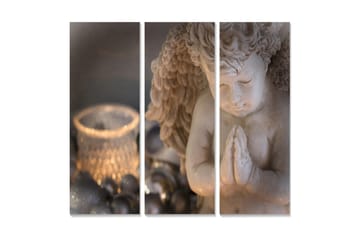 Trelerretsbilde 3-delt 50x70 cm - Stående engel med hendene foldet i bønn - Beige / Grå / Sølv - Interiør - Maleri & posters - Lerretsbilder