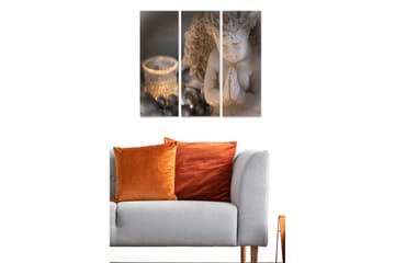 Trelerretsbilde 3-delt 50x70 cm - Stående engel med hendene foldet i bønn - Beige / Grå / Sølv - Interiør - Maleri & posters - Lerretsbilder