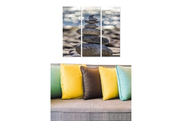 Trelerretsbilde 3-delt 50x70 cm - Steinrøys i harmonisk balanse - Grå / Beige / Svart - Interiør - Maleri & posters - Lerretsbilder