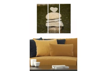 Trelerretsbilde 3-delt 50x70 cm - Steinrøys med hjerteformet stein på toppen - Grå / Beige / Brun - Interiør - Maleri & posters - Lerretsbilder