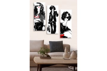 Trelerretsbilde 3-delt 50x70 cm - Stilige kvinner i moteklær med solbriller - Svart / Rød / Hvit - Interiør - Maleri & posters - Lerretsbilder