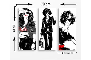 Trelerretsbilde 3-delt 50x70 cm - Stilige kvinner i moteklær med solbriller - Svart / Rød / Hvit - Interiør - Maleri & posters - Lerretsbilder