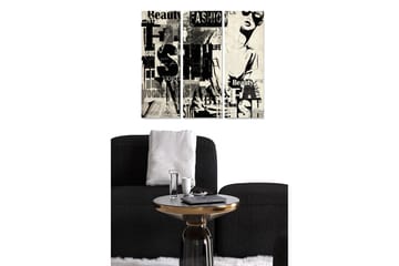 Trelerretsbilde 3-delt 50x70 cm - Stilisert kvinne med mote- og skjønnhetsmotiver - Svart / Hvit / Grå - Interiør - Maleri & posters - Lerretsbilder