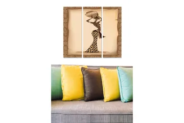 Trelerretsbilde 3-delt 50x70 cm - Stilisert kvinne med tradisjonelle klær og hodeplagg - Brun / Beige / Svart - Interiør - Maleri & posters - Lerretsbilder